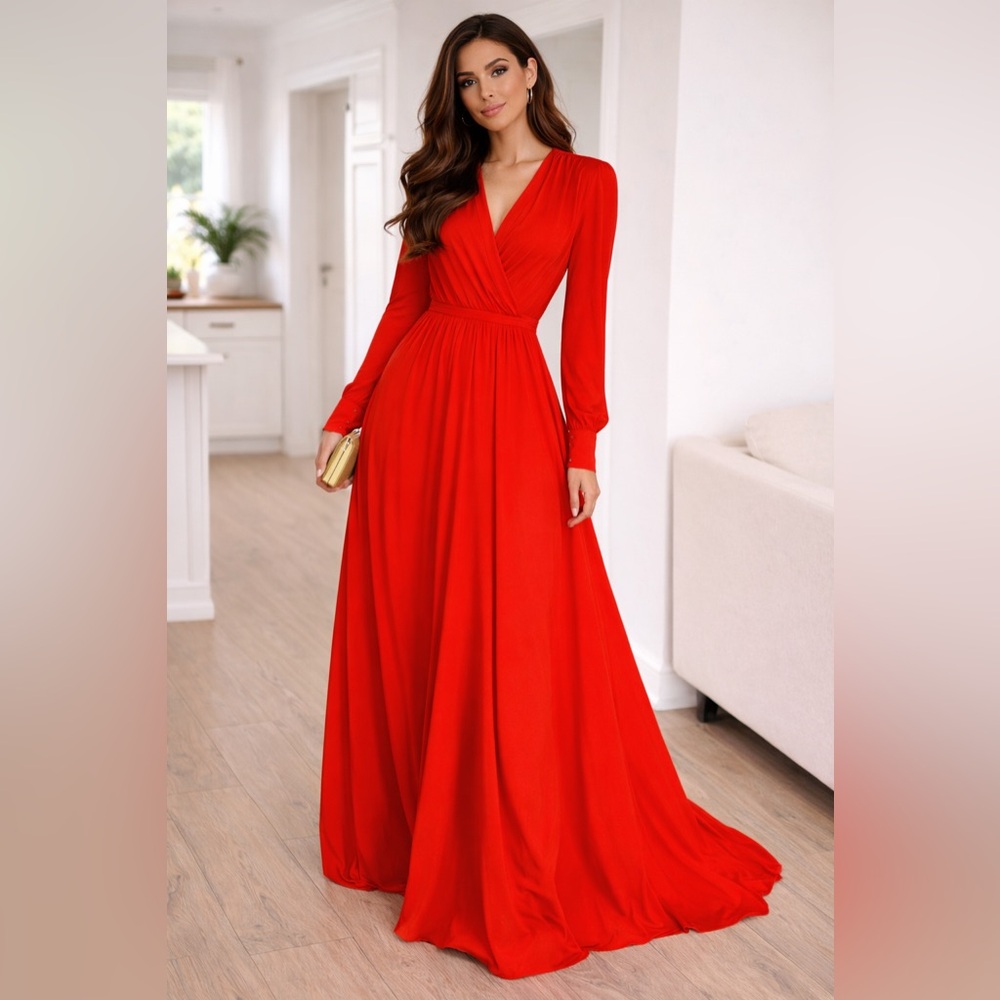 Elegant Red Long Sleeve Dress